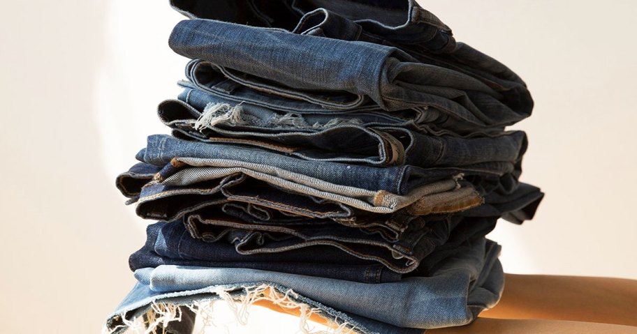 stack of folded jeans