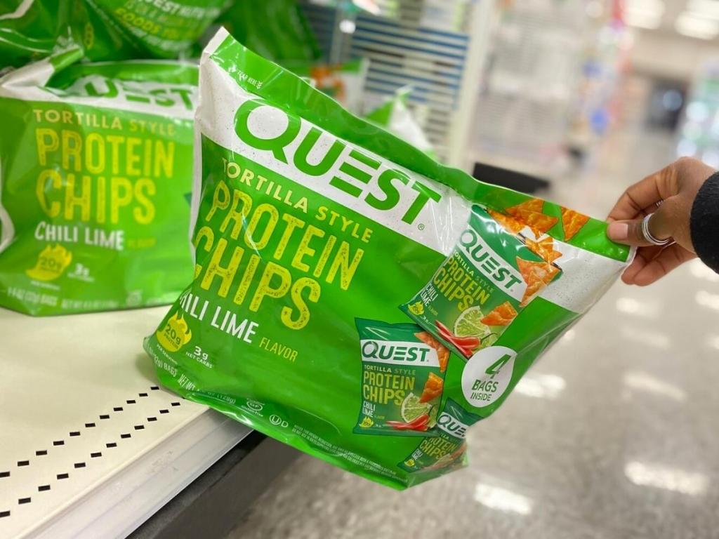 quest tortilla protein chips bag in store