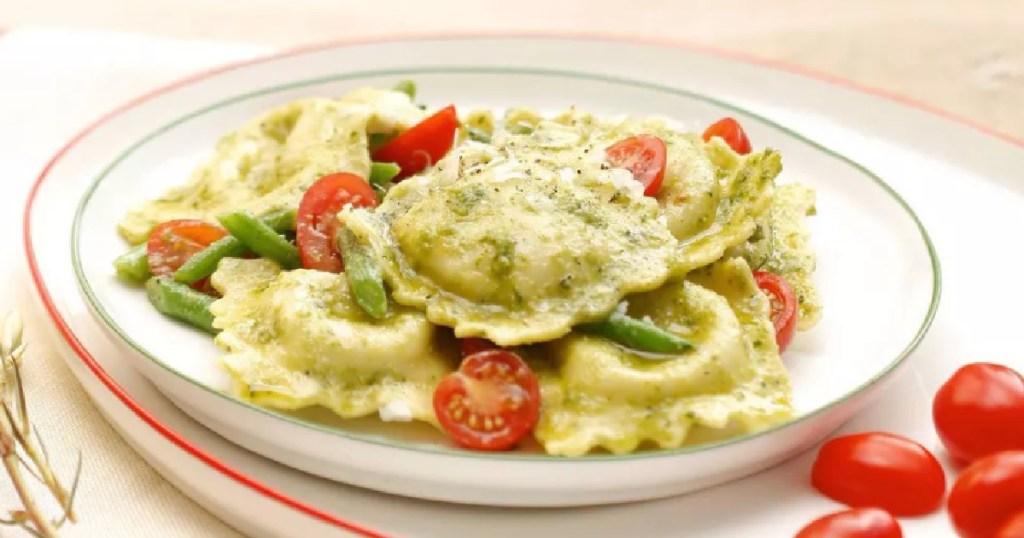 ravioli and vegetables on plate 