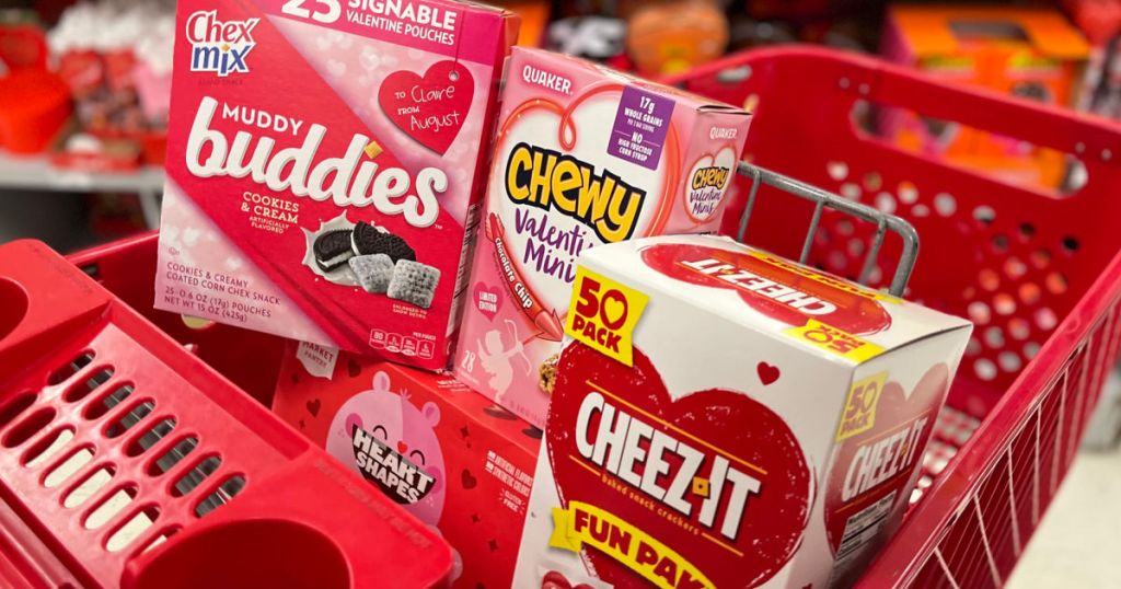 packaged snacks in red cart 