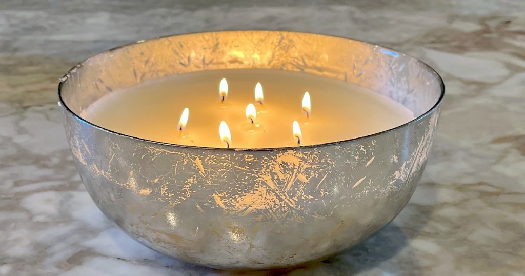 close up of huge mercury glass bowl aldi candle dupe