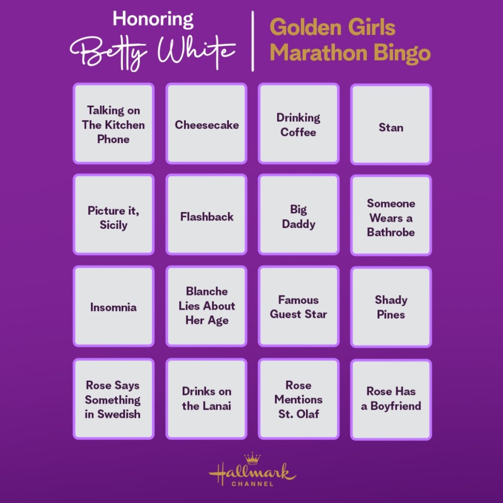 Golden Girls marathon bingo card