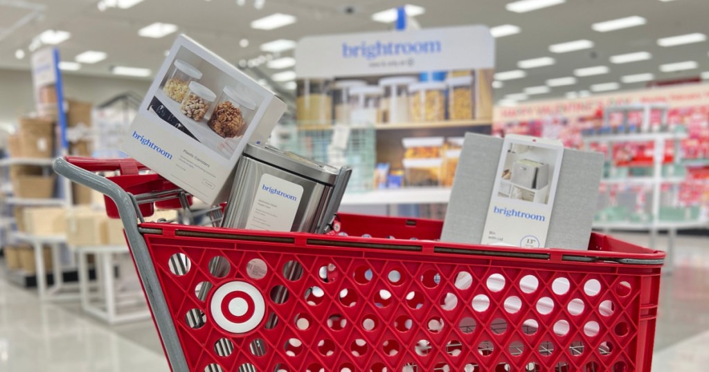 target cart full of home organization items