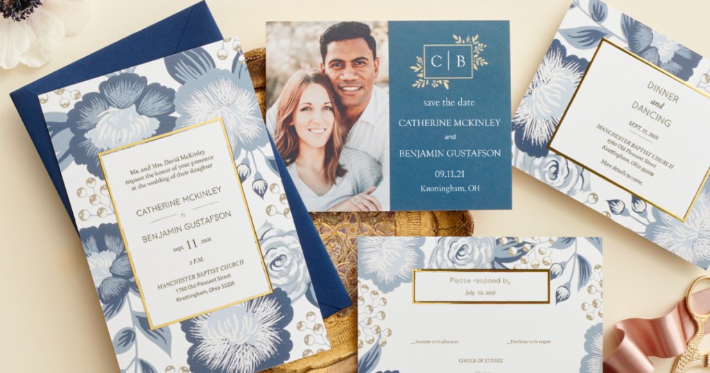 a collection of personalized wedding invitations and announcements
