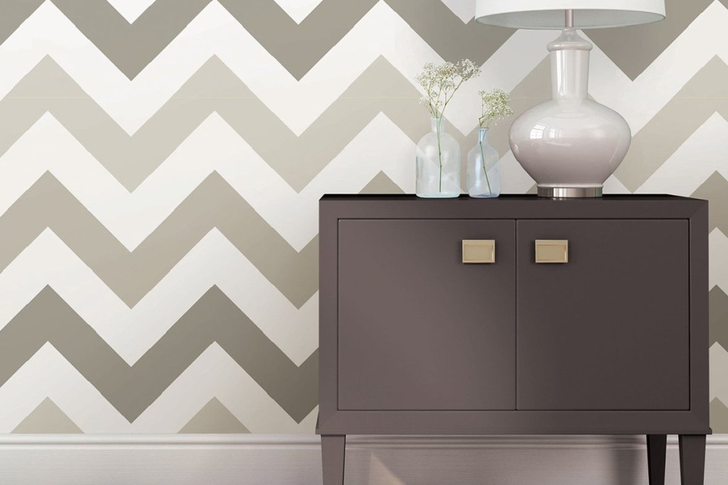 zig zag wallpaper behind cabinet