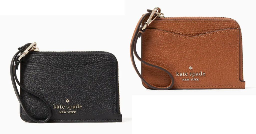 Kate Spade Leila Small Card Holder Wristlet shown in black and brown
