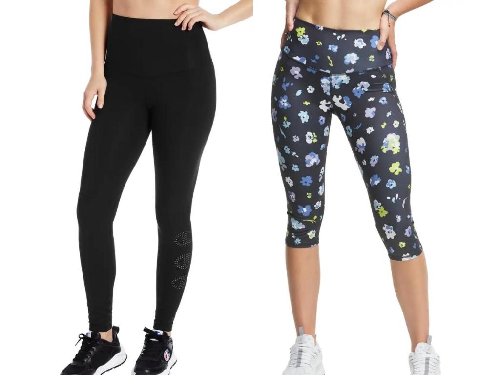 champion women's leggings in black and printed