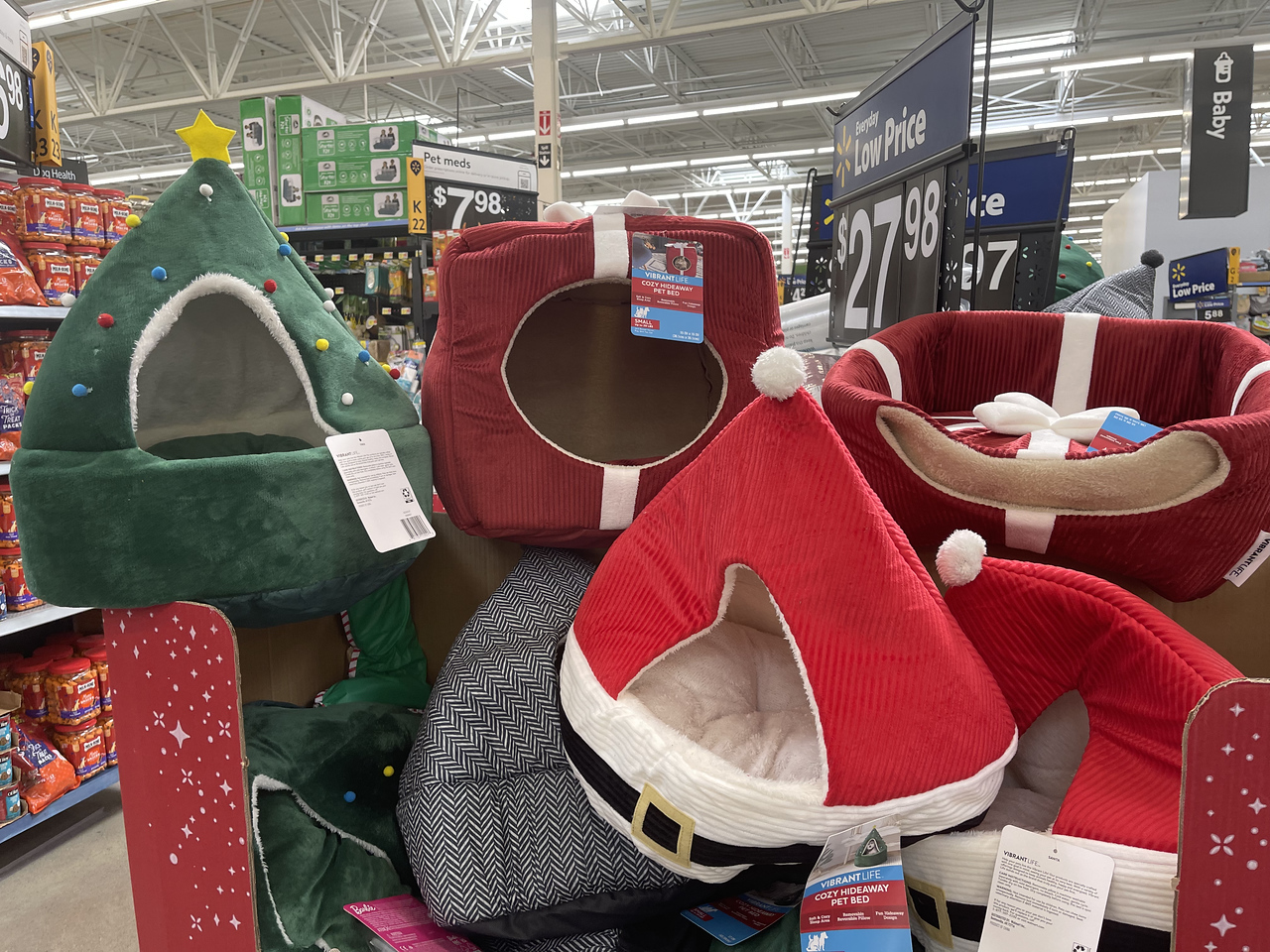 Cozy Hideaway Pet Beds displayed in Walmart