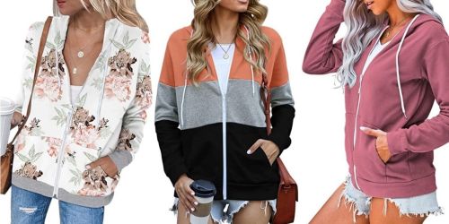 Women’s Lightweight Full-Zip Hoodies Only $14.99 on Amazon