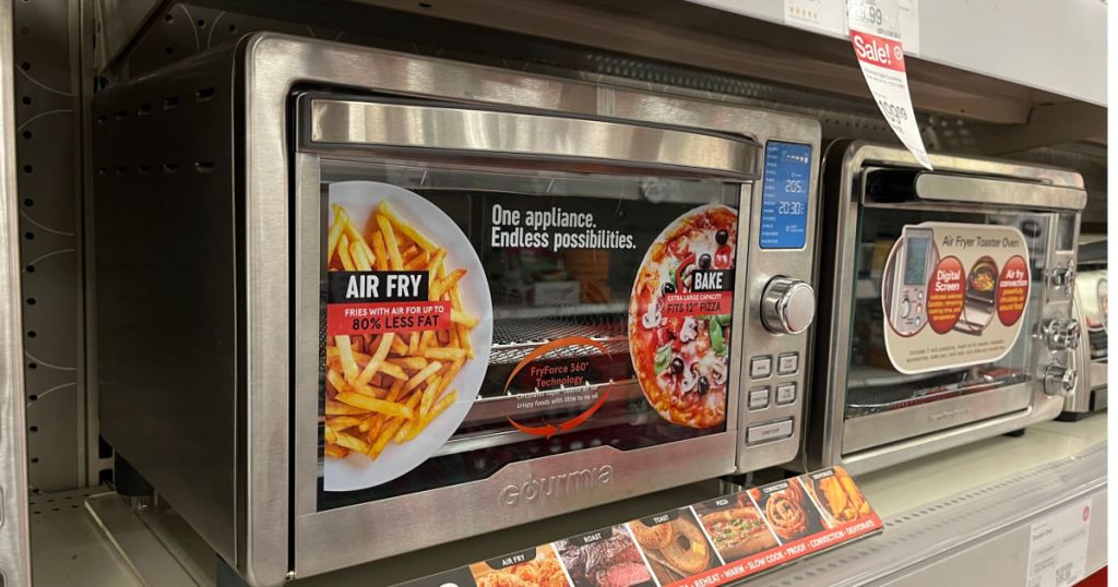 stainless steel air fryer on shelf