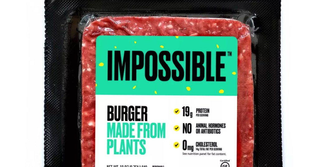 plant based burger meat in black package