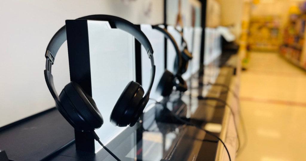 headphones on display at store