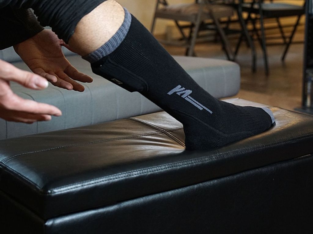 man wearing Kemimoto Heated Socks