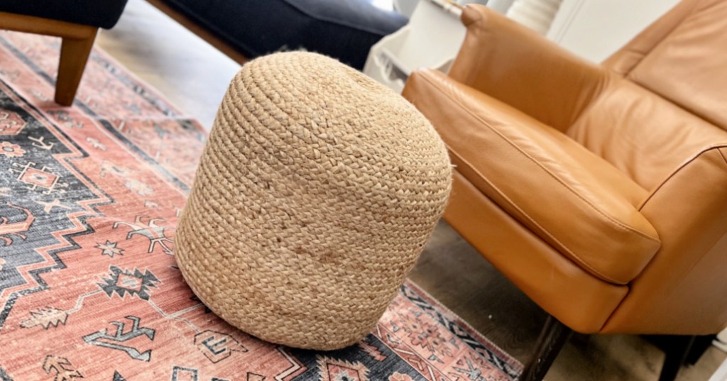 MoDRN Solid Print Hand Woven Jute Floor Pouf