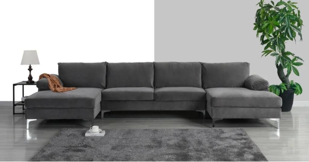 Modern XL Velvet Upholstery U-Shaped Sectional Sofa