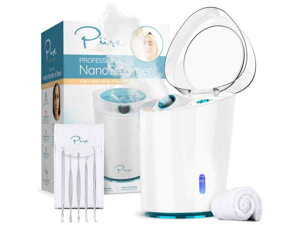 NanoSteamer Large 3-in-1 Nano Ionic Facial Steamer + Bonus 5-Piece Skin Kit