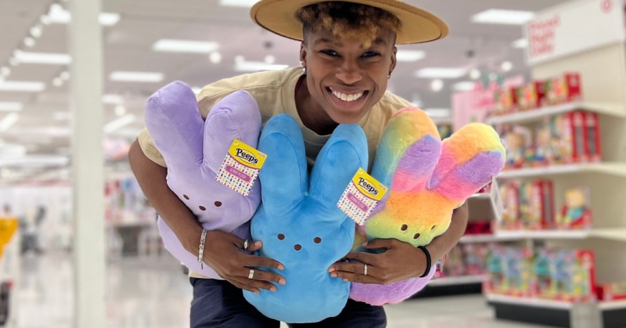 A woman with plush peeps 