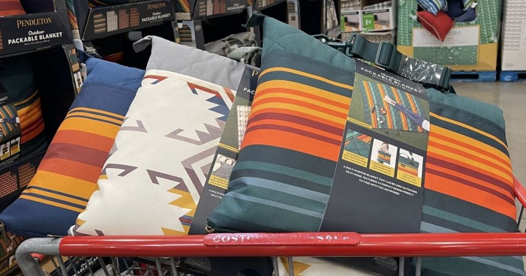 Pendelton Packable Blankets in Costco shopping cart