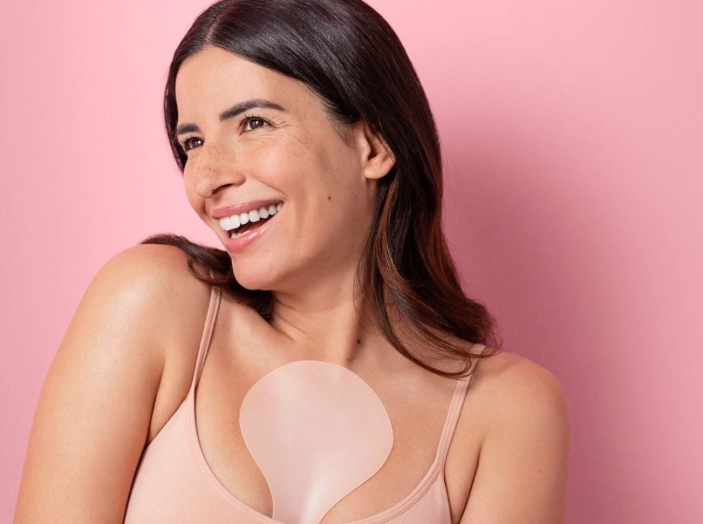 woman wearing a patch on her chest