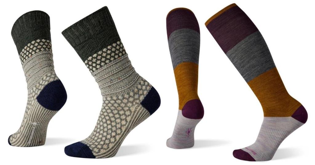 smartwool women's socks in sage and color block