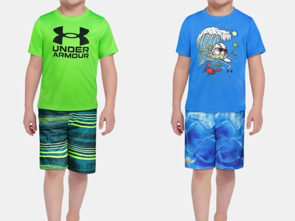 under armour boys gradient strip and sound wave rash guard sets