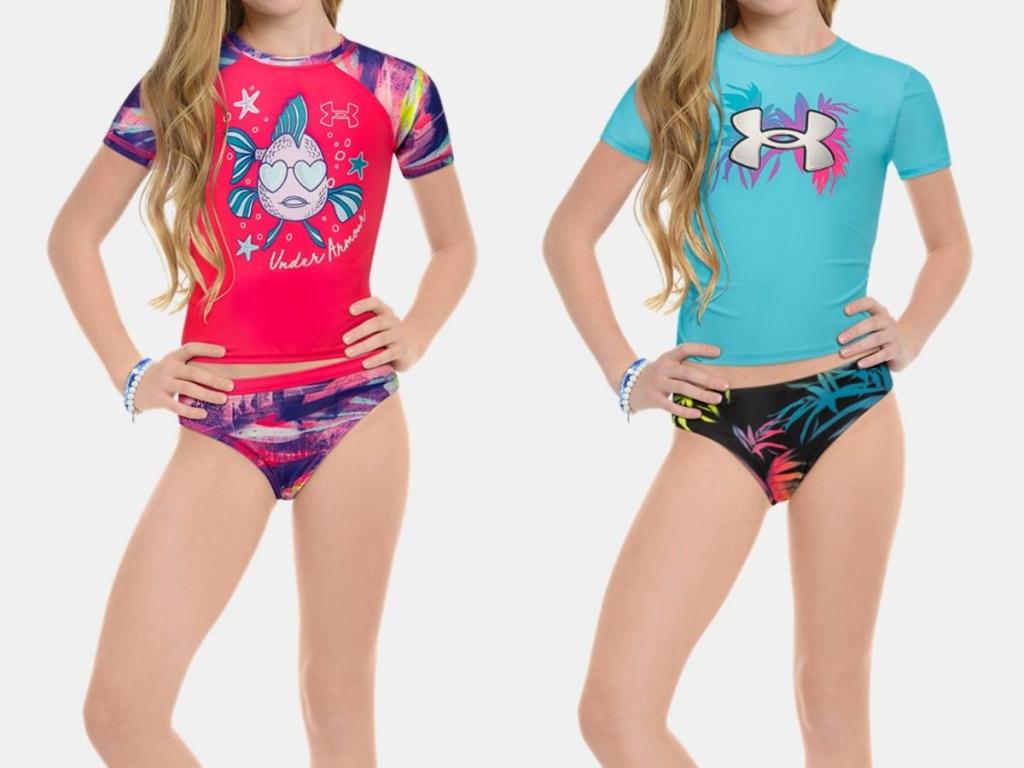 under armour girls rash guard swim sets