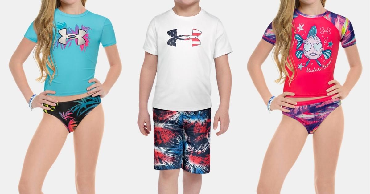 under armour boys and girls rash guard swim sets