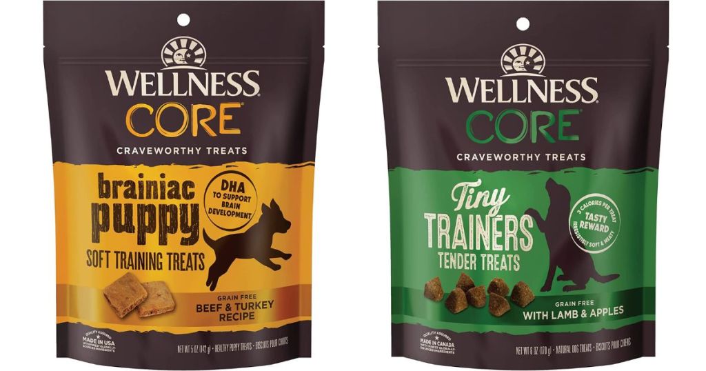Two bags of Wellness core dog treats