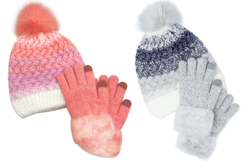 pompom hat and glove sets