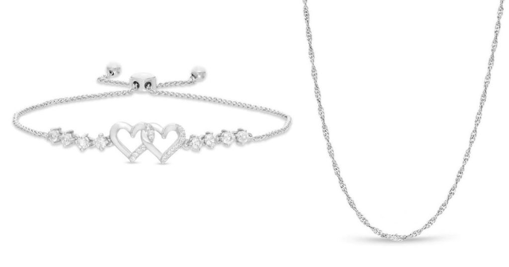 sapphire hearts bracelet and sterling silver necklace