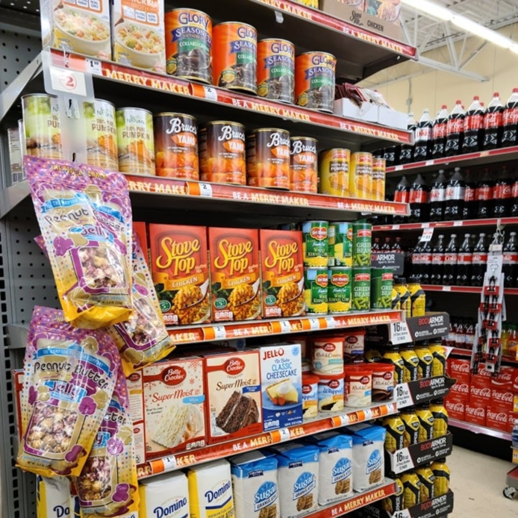 food on shelf at Family Dollar