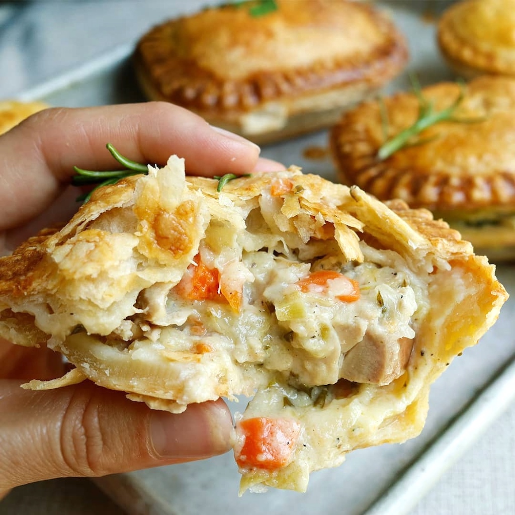 holding chicken pot pie 