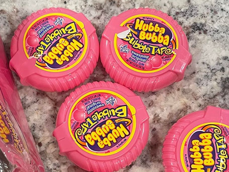 Hubba Bubba Gum Tape packs on counter