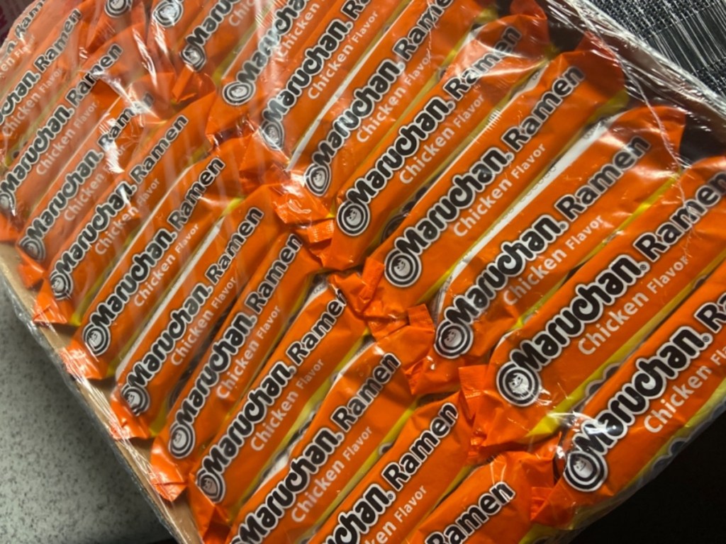 case of chicken ramen noodles