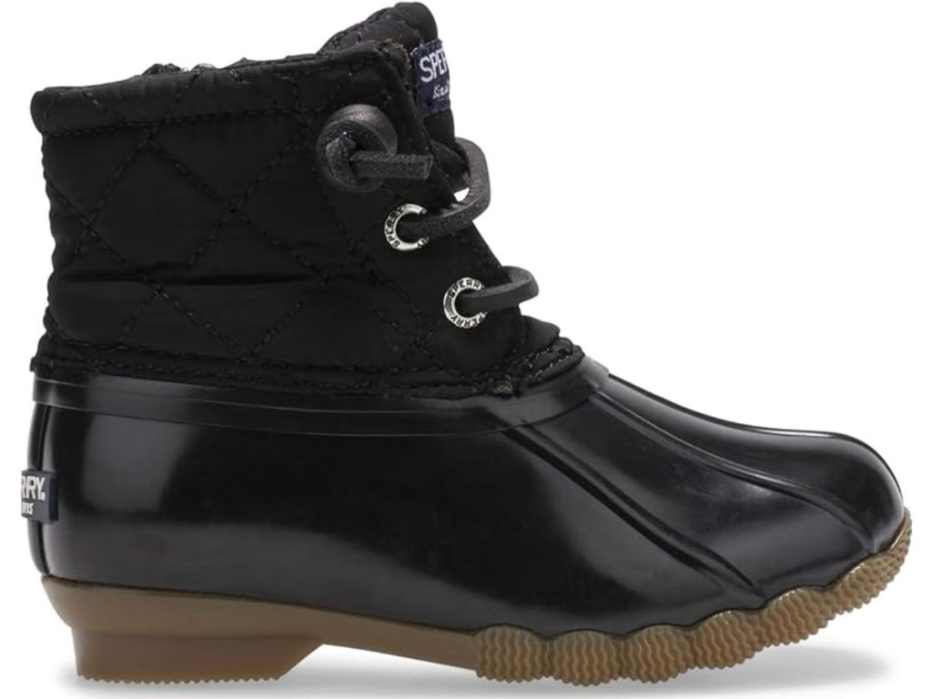 single black Sperry kid's duck boot