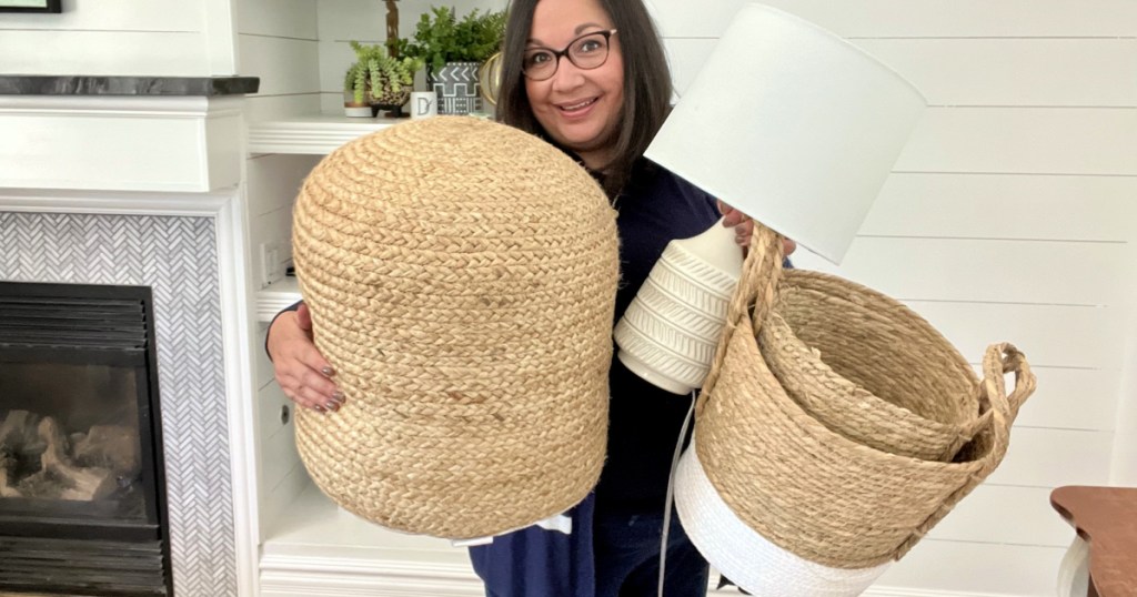 woman holding walmart home decor items