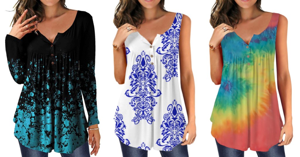 3 colorful womens flowy tunics
