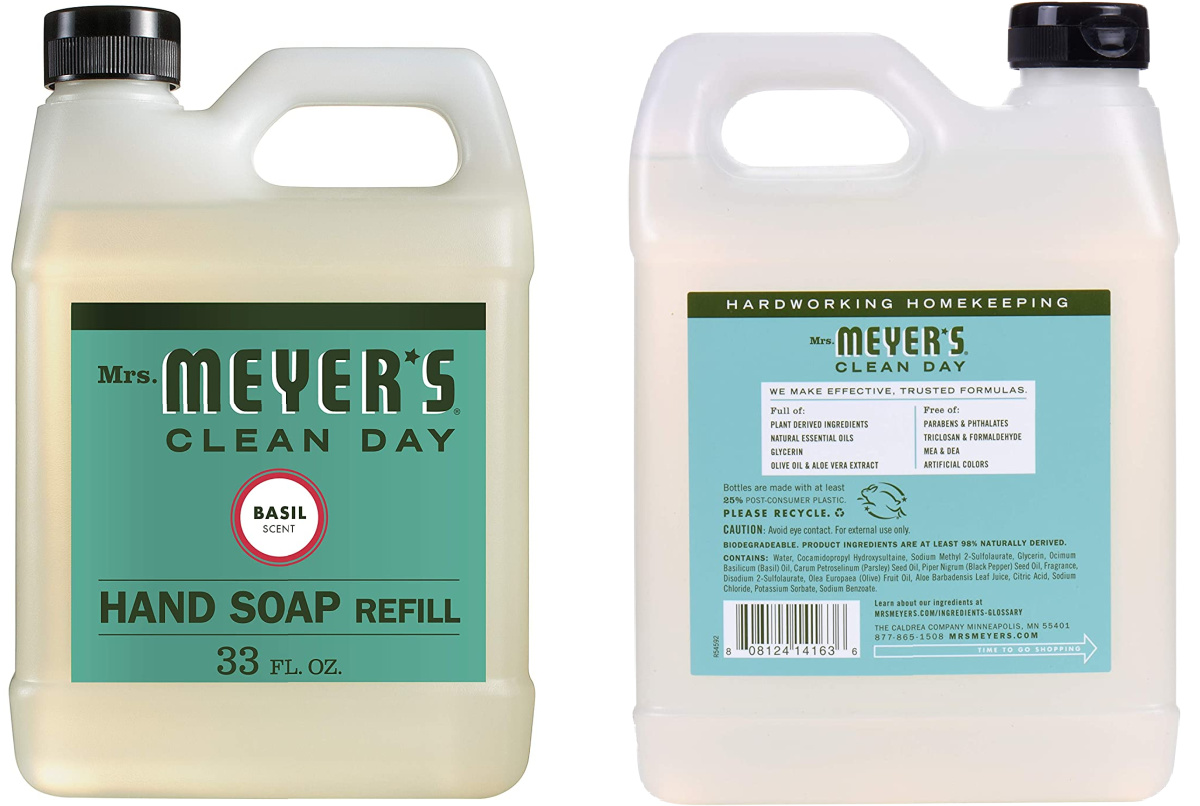 front and back view of a large jug of hand soap