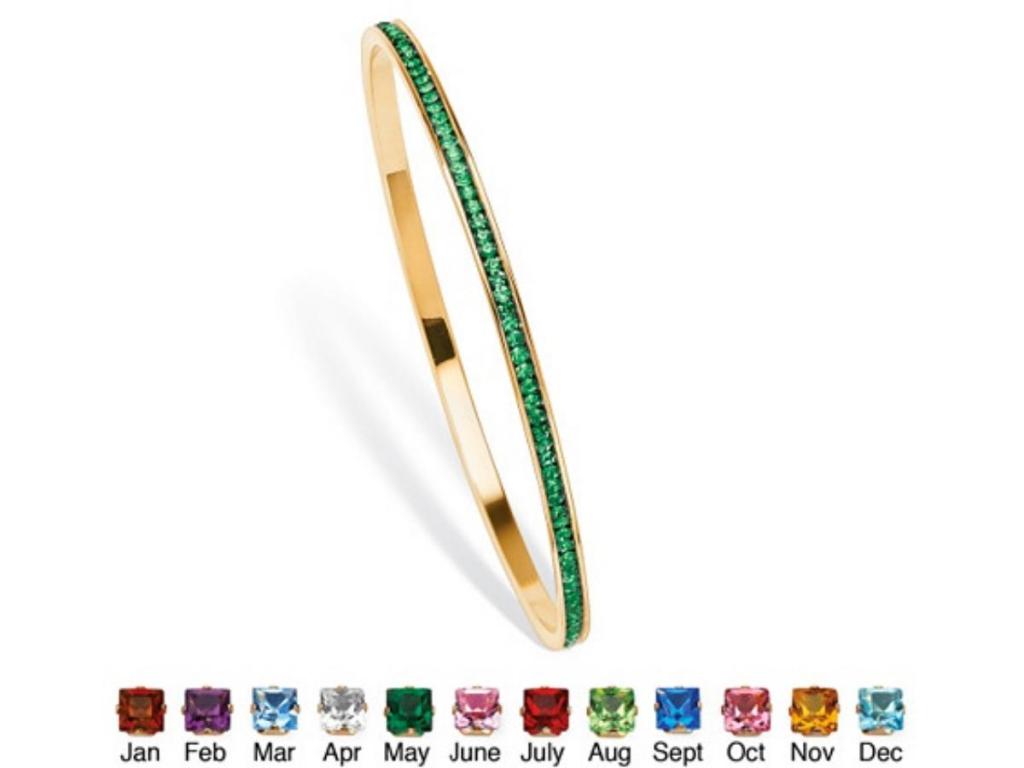 Simulated Birthstone Stackable Eternity Bangle Bracelet in Yellow Gold Tone