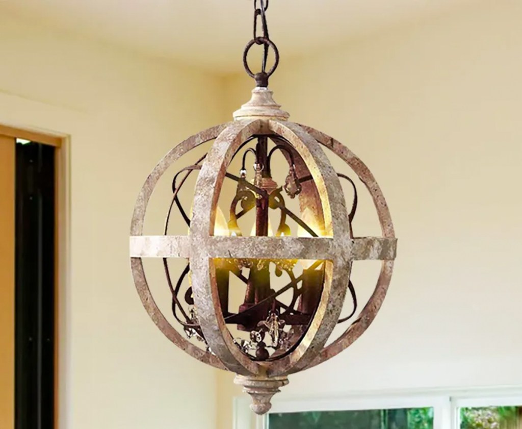 Rustic Weathered Wood Chandelier Globe Light