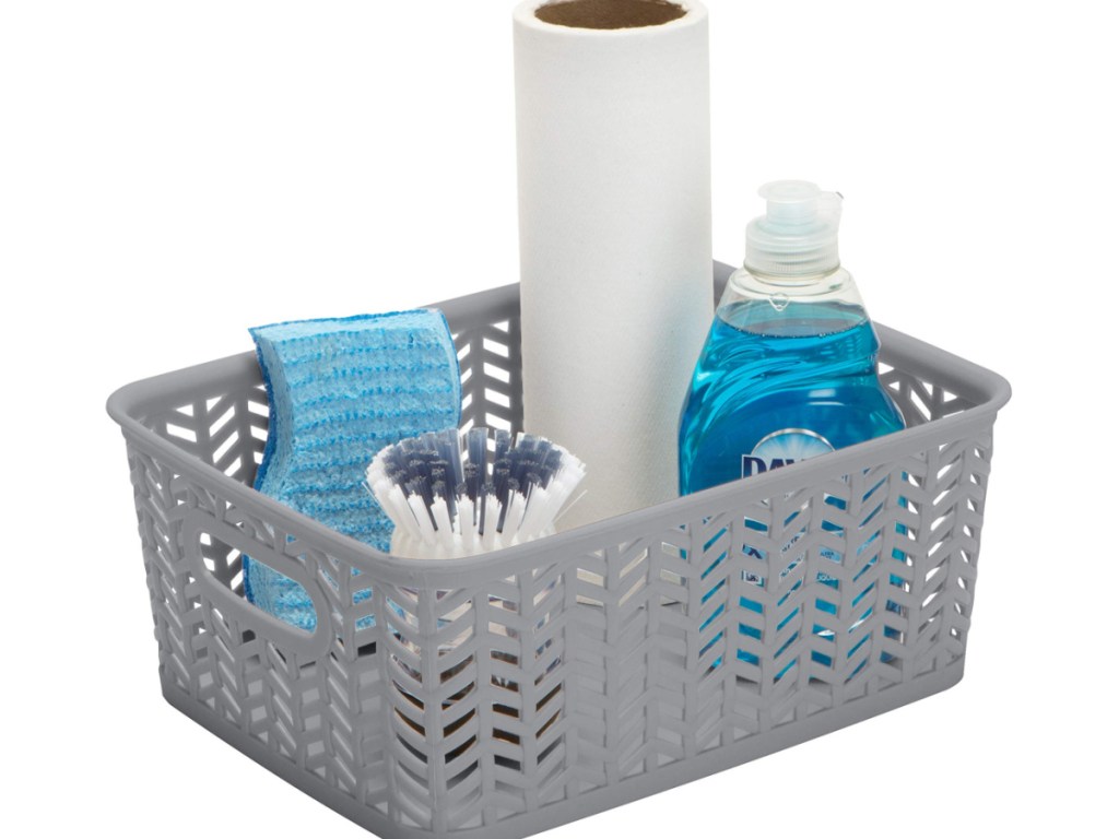 Simplify Herringbone Bin Storage Basket in Grey