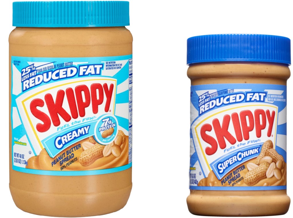 two jars of Skippy brand peanut butter