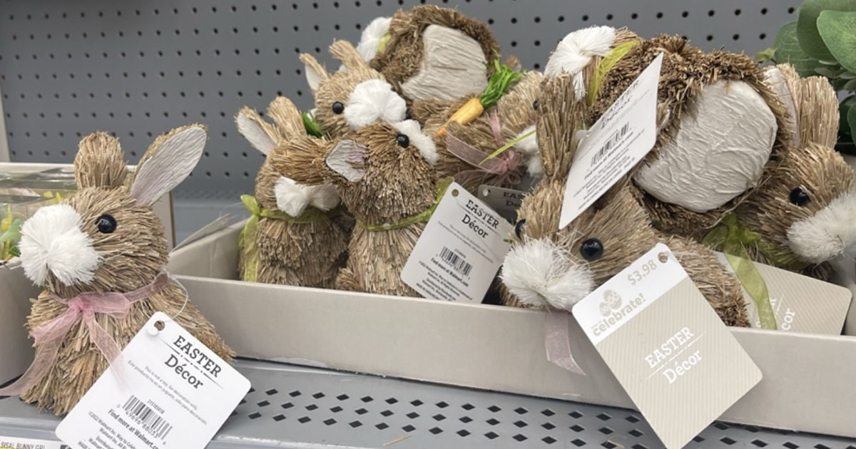 easter bunny decor on shelf 