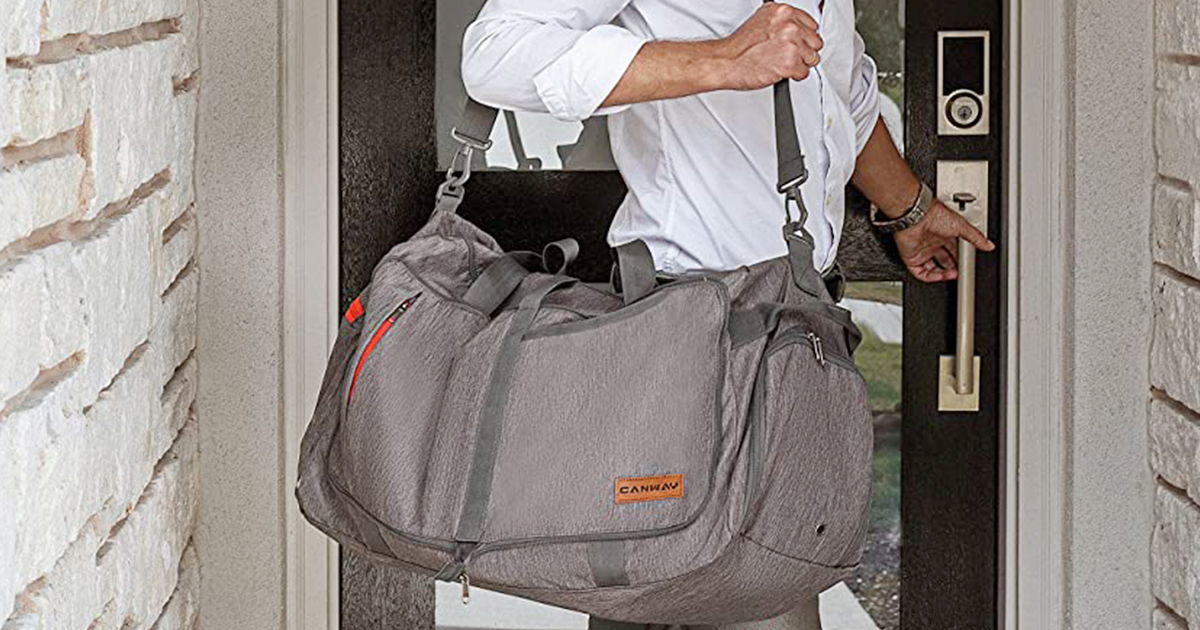 man with conway duffel bag