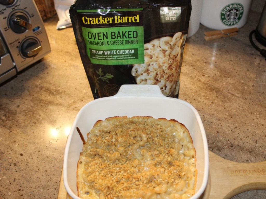 casserole dish filled with macaroni and cheese