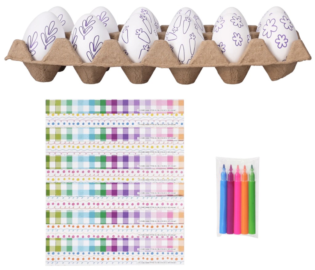 stock image of colorable dyeable easter eggs and accessories