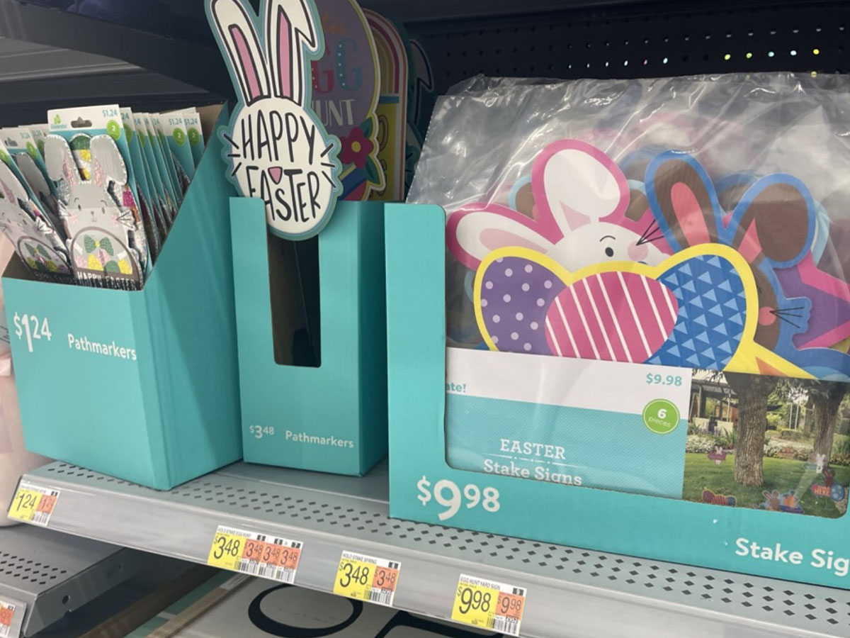 easter outdoor signs on shelf