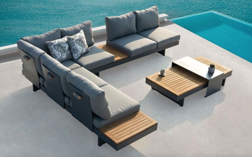 teakwood modern sectional set on beach