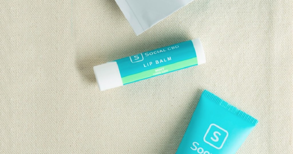 lip balm on linen background