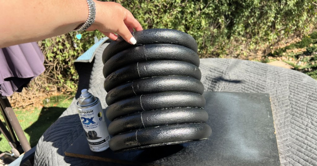 spray painting dollar tree planter black